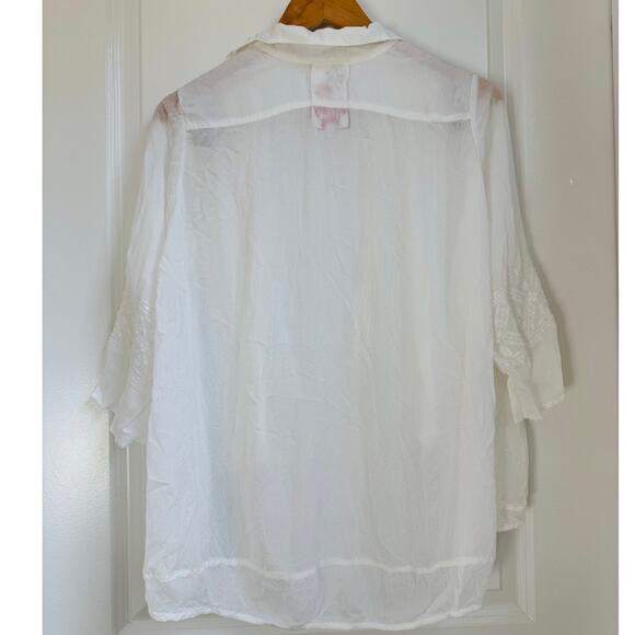 Johnny‎ Was Embroidered Short Sleeve Eyelet Blouse White S - Picture 2 of 6